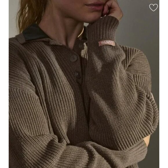 💕LUNYA💕 Cozy Cotton Silk Polo Pullover Sweater ~ Botanical Brown Heather M NWT - Picture 4 of 16